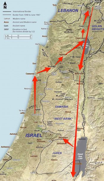 Helicopter path over Israel map