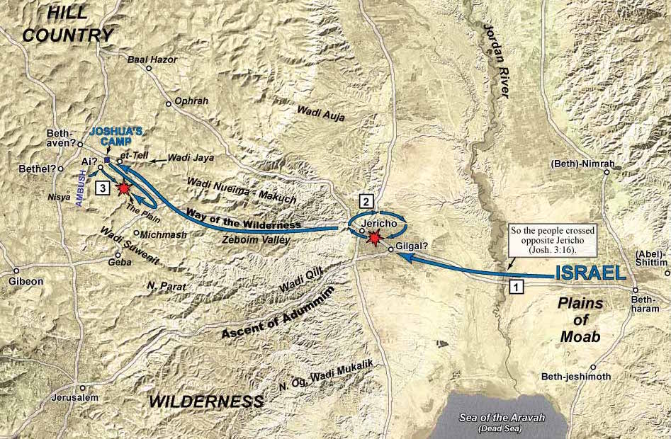 Looking north, the Plains of Moab were east of the Jordan River, north of the Dead Sea