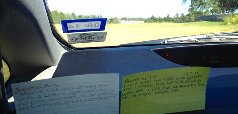 Scripture on the dash.