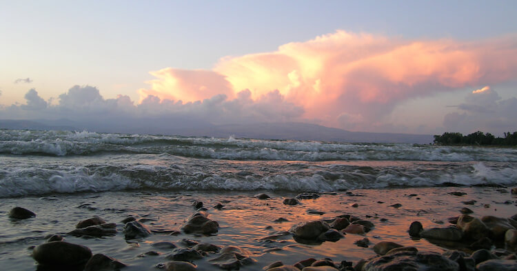 Sea of Galilee waves and clouds