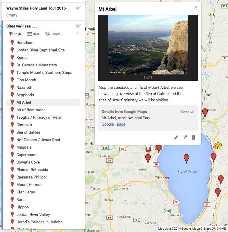 See on Google Maps the Sites of My Upcoming Holy Land Tour